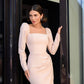 Square Neck Long Sleeve Mini Dress