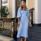 Backless Puff Sleeve Midi Dress