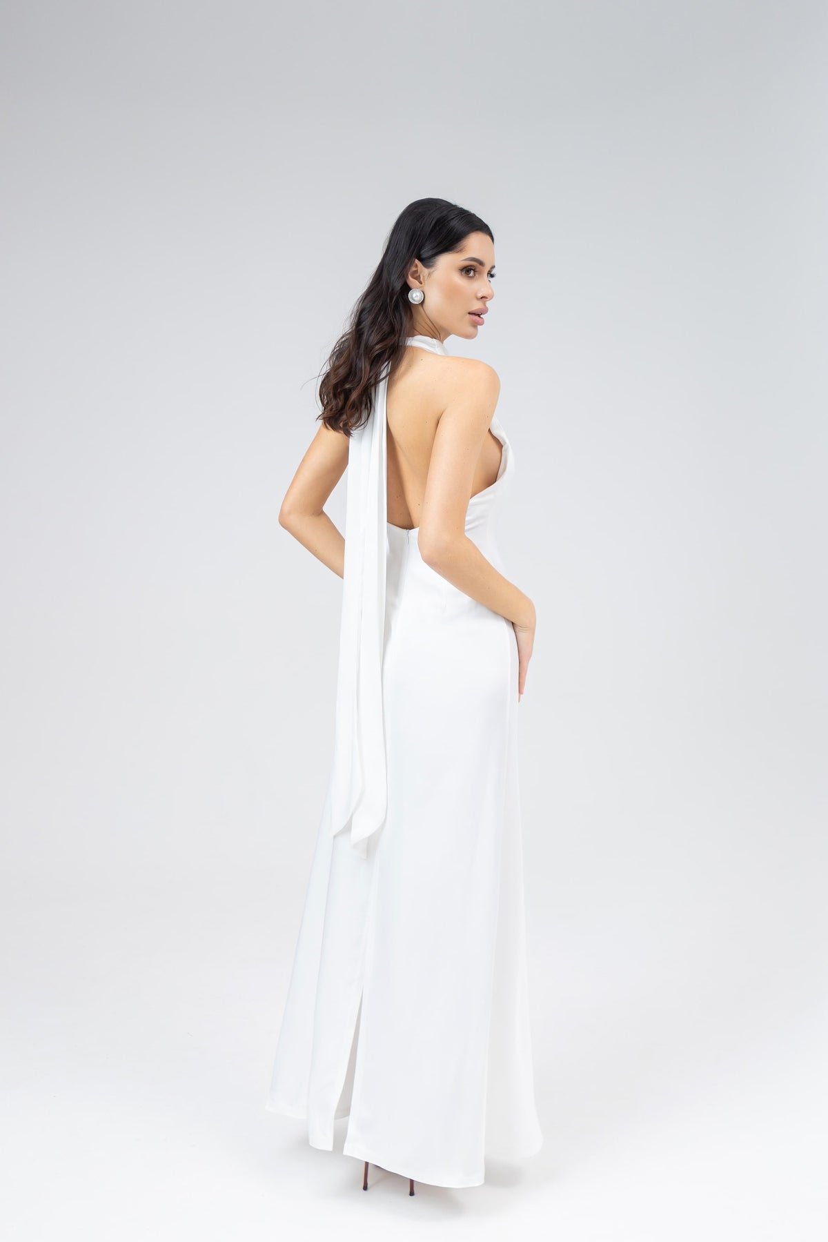 Satin Tie-Neck Halter Maxi Dress