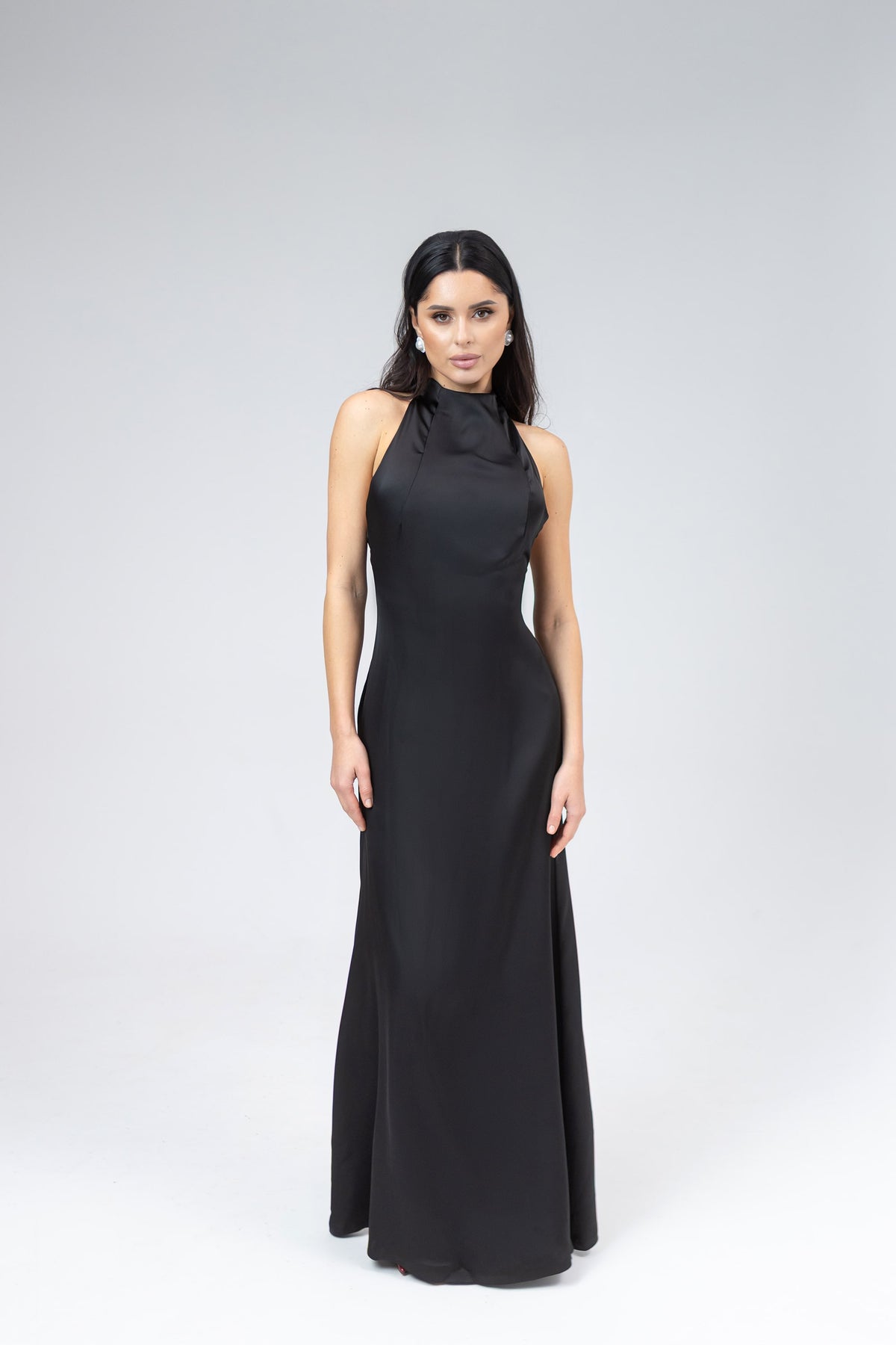 Satin Tie-Neck Halter Maxi Dress
