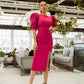 Backless Puff Sleeve Midi Dress