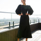 Backless Puff Sleeve Midi Dress