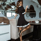 Black Collared Short Sleeve Mini Dress