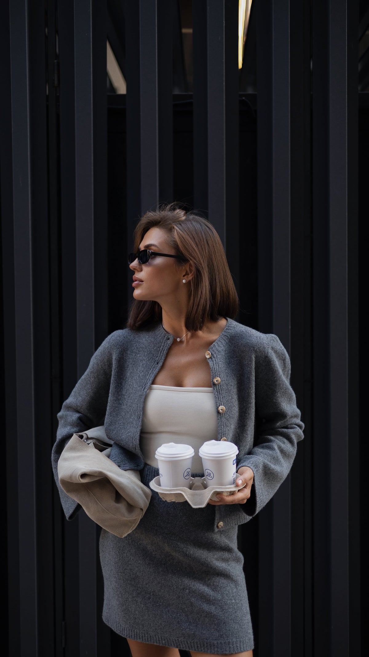 Button Cardigan and Mini Skirt Set