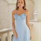 Shell-Pleated Bustier Spaghetti Strap Midi Dress