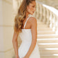 Shell-Pleated Bustier Spaghetti Strap Midi Dress
