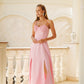 Shell-Pleated Bustier Spaghetti Strap Midi Dress