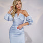 Satin Puff-Sleeve Midi Dress