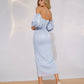 Satin Puff-Sleeve Midi Dress