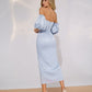 Satin Puff-Sleeve Midi Dress
