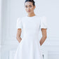 Alexa Round Neck Puff-Sleeve Midi Dress