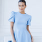 Alexa Round Neck Puff-Sleeve Midi Dress