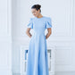 Alexa Round Neck Puff-Sleeve Midi Dress