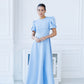 Alexa Round Neck Puff-Sleeve Midi Dress