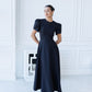 Alexa Round Neck Puff-Sleeve Midi Dress