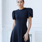 Alexa Round Neck Puff-Sleeve Midi Dress