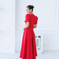 Alexa Round Neck Puff-Sleeve Midi Dress