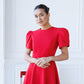 Alexa Round Neck Puff-Sleeve Midi Dress
