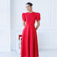 Alexa Round Neck Puff-Sleeve Midi Dress
