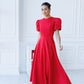 Alexa Round Neck Puff-Sleeve Midi Dress