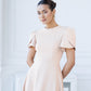 Alexa Round Neck Puff-Sleeve Midi Dress