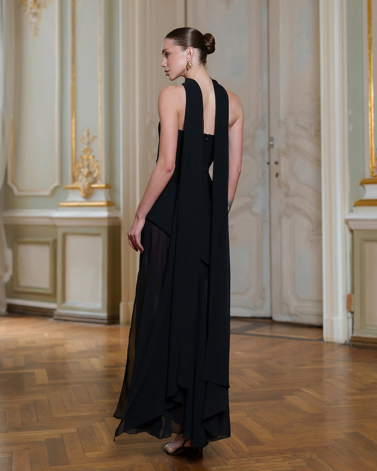 Strapless Back Scarf Overskirt Maxi Dress