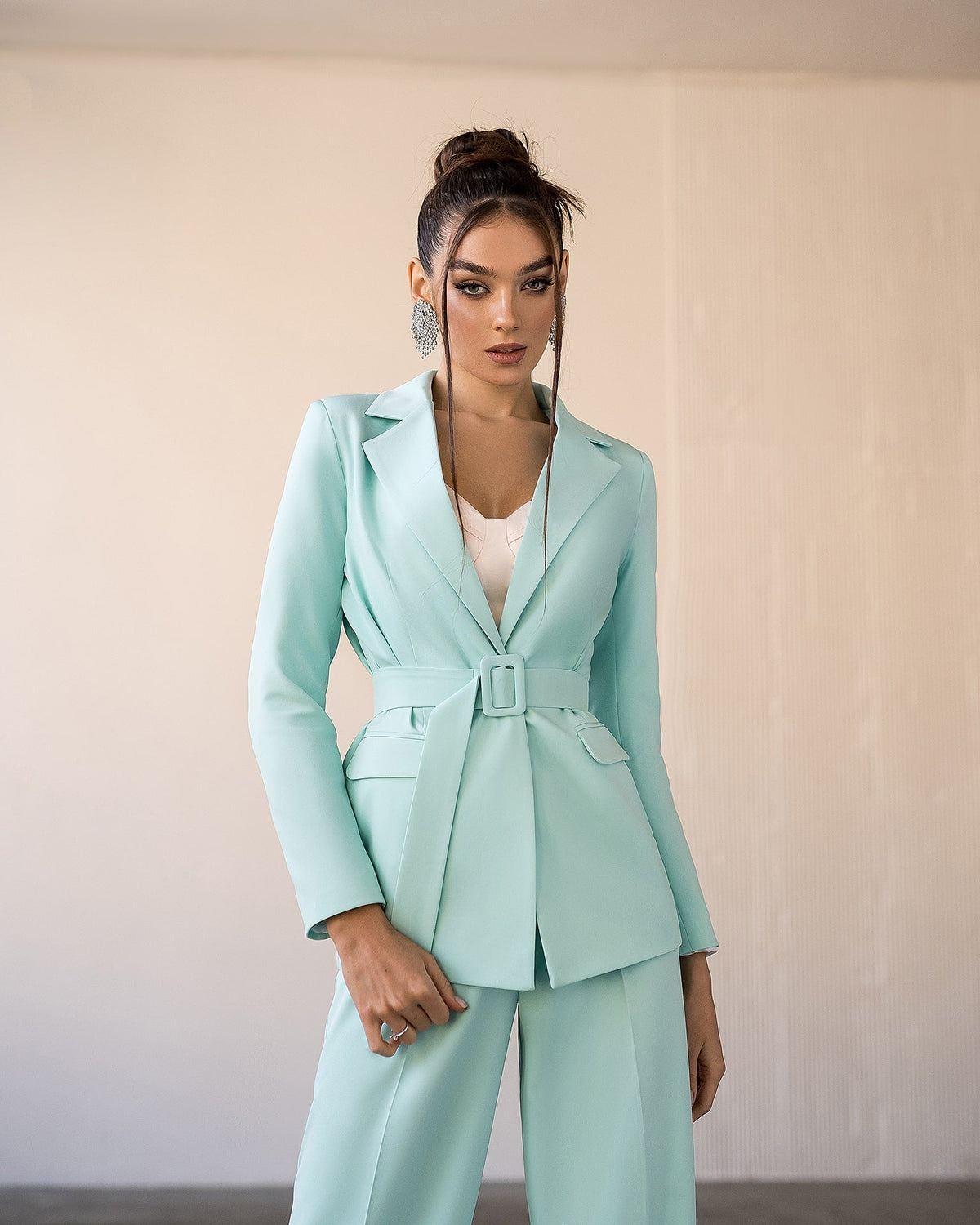 Belted Wide-Leg Suit 2-Piece