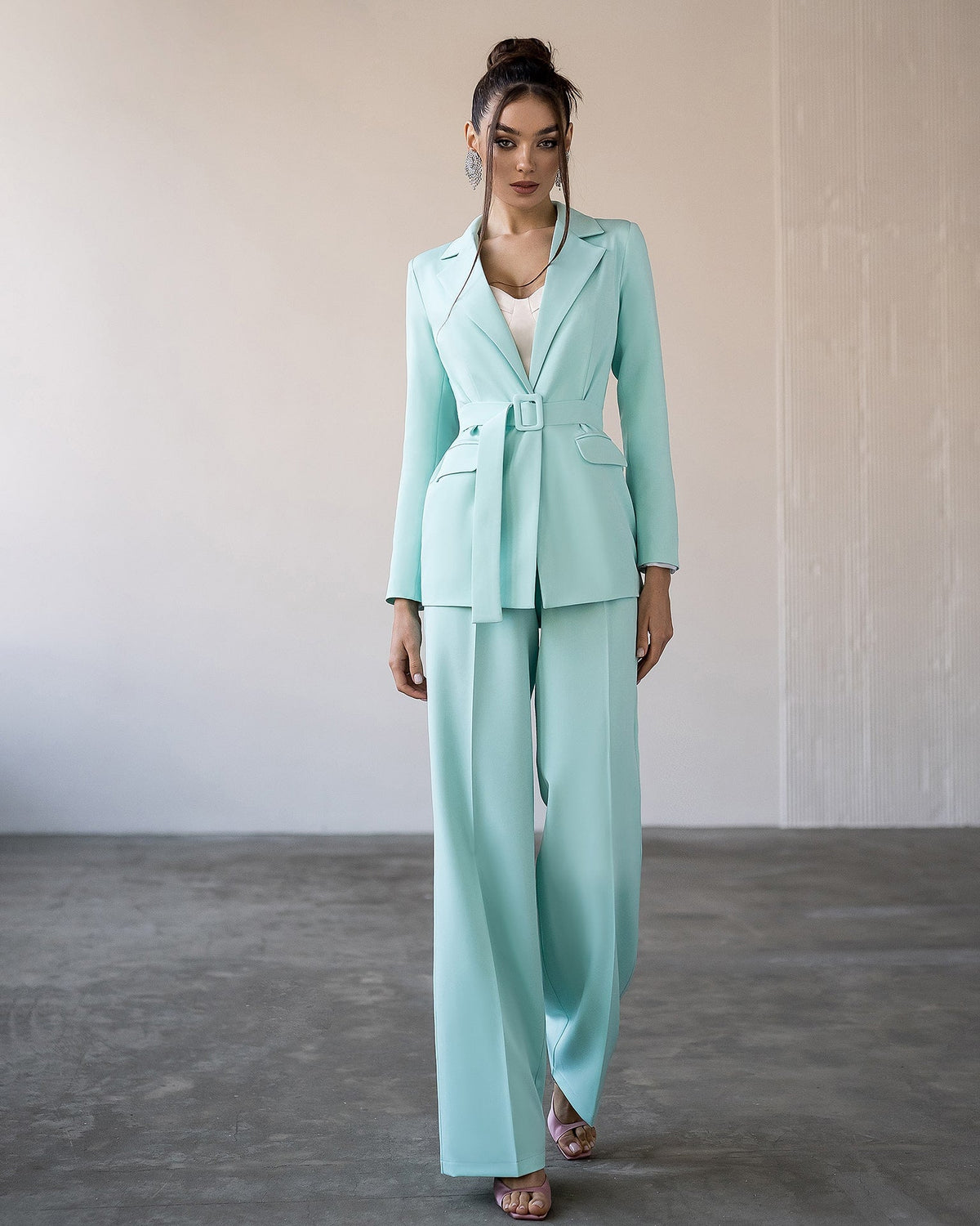 Belted Wide-Leg Suit 2-Piece