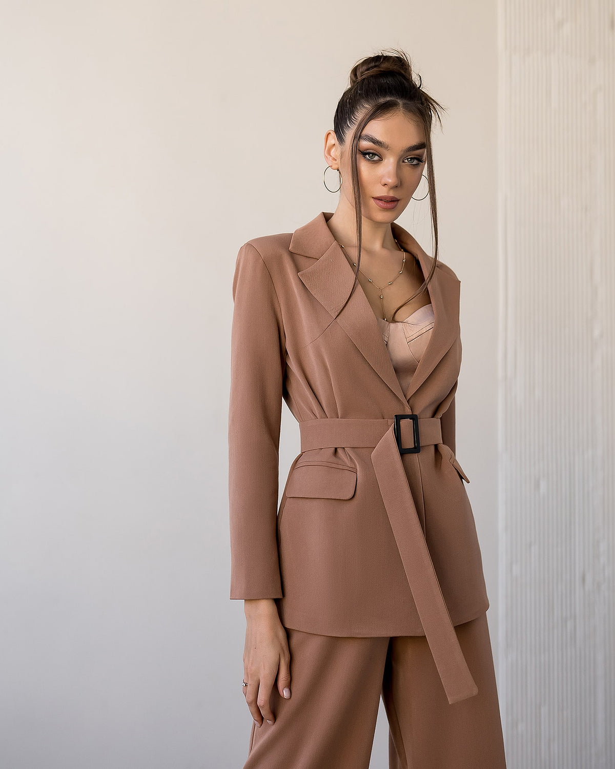 Belted Wide-Leg Suit 2-Piece