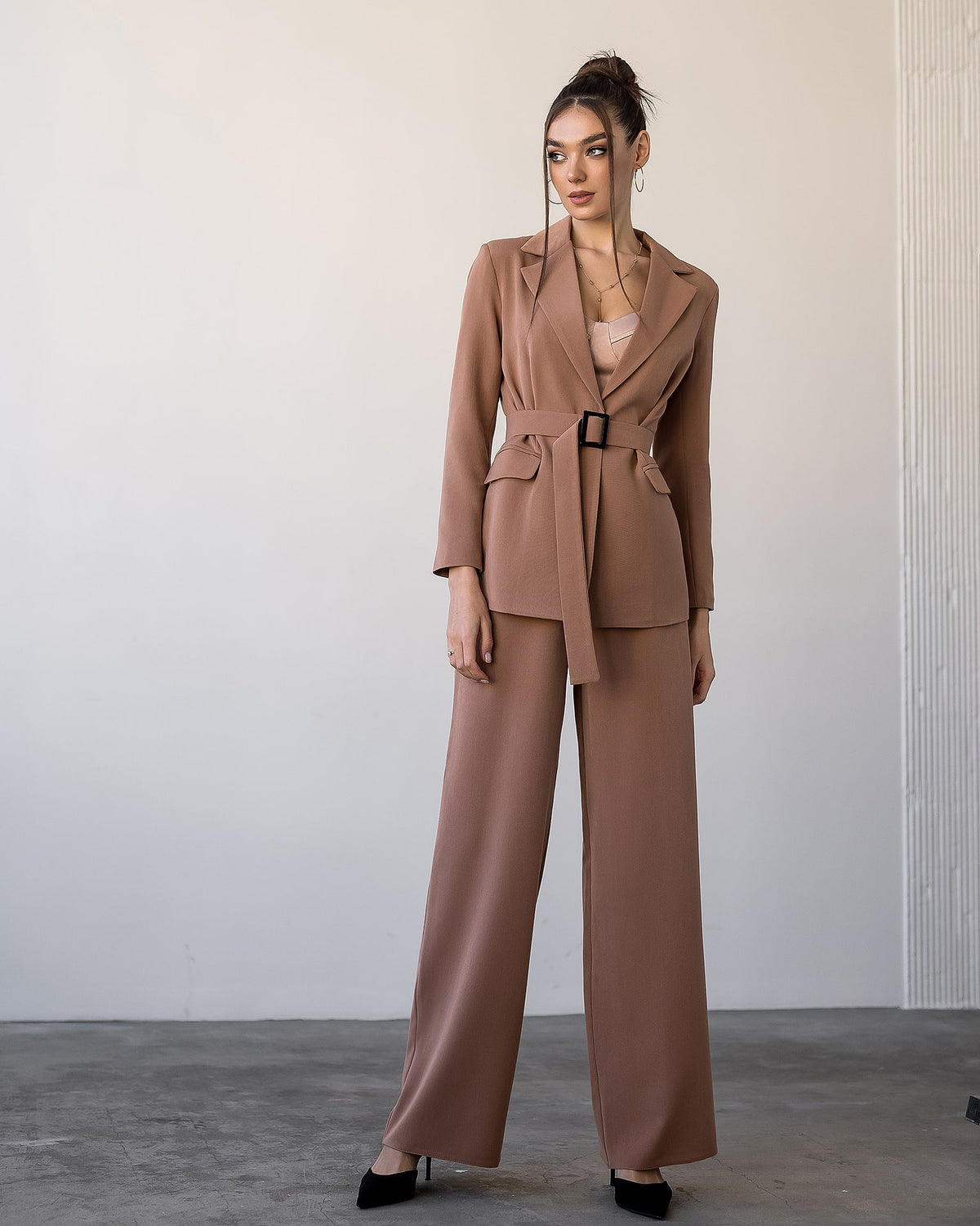 Belted Wide-Leg Suit 2-Piece