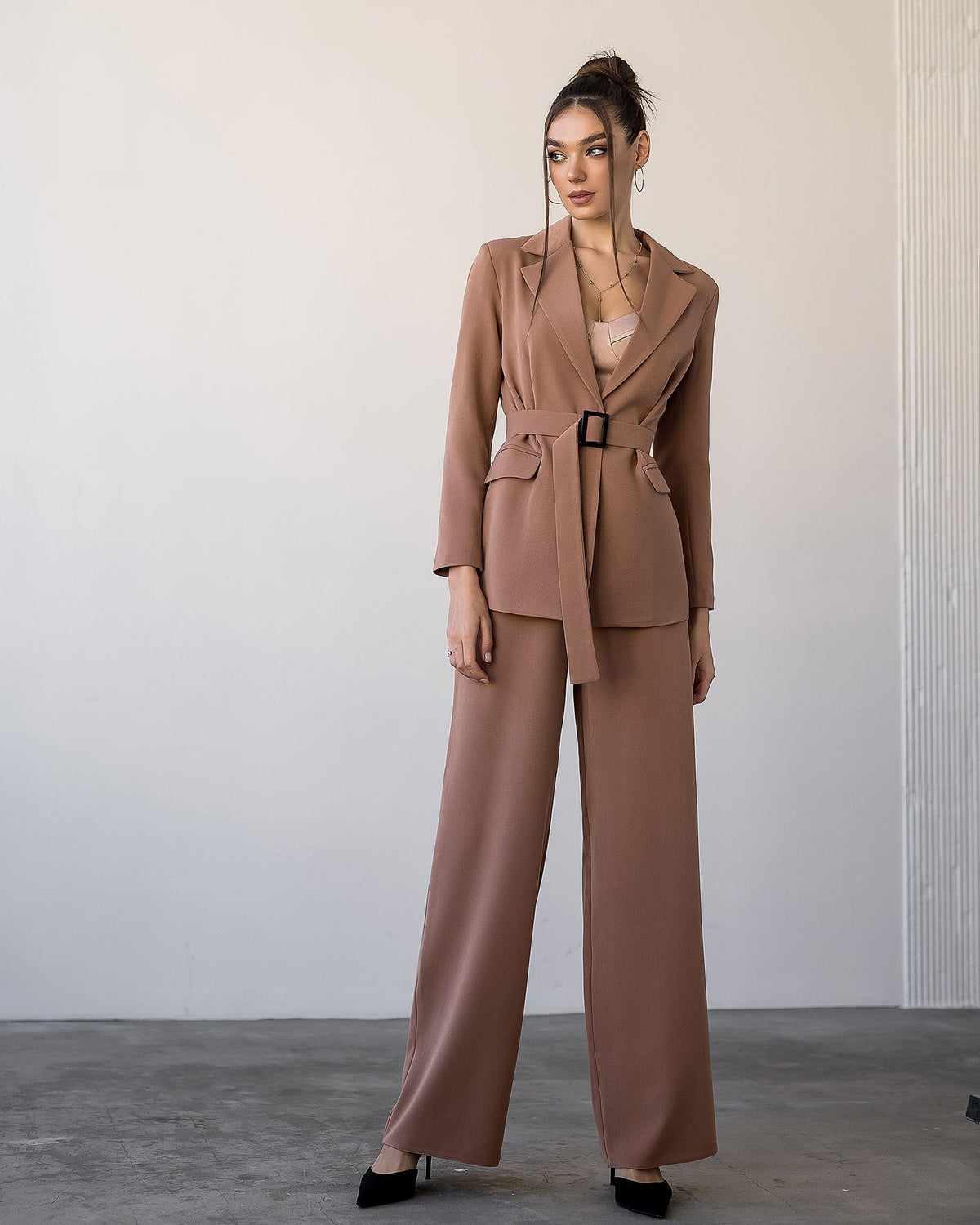 Belted Wide-Leg Suit 2-Piece