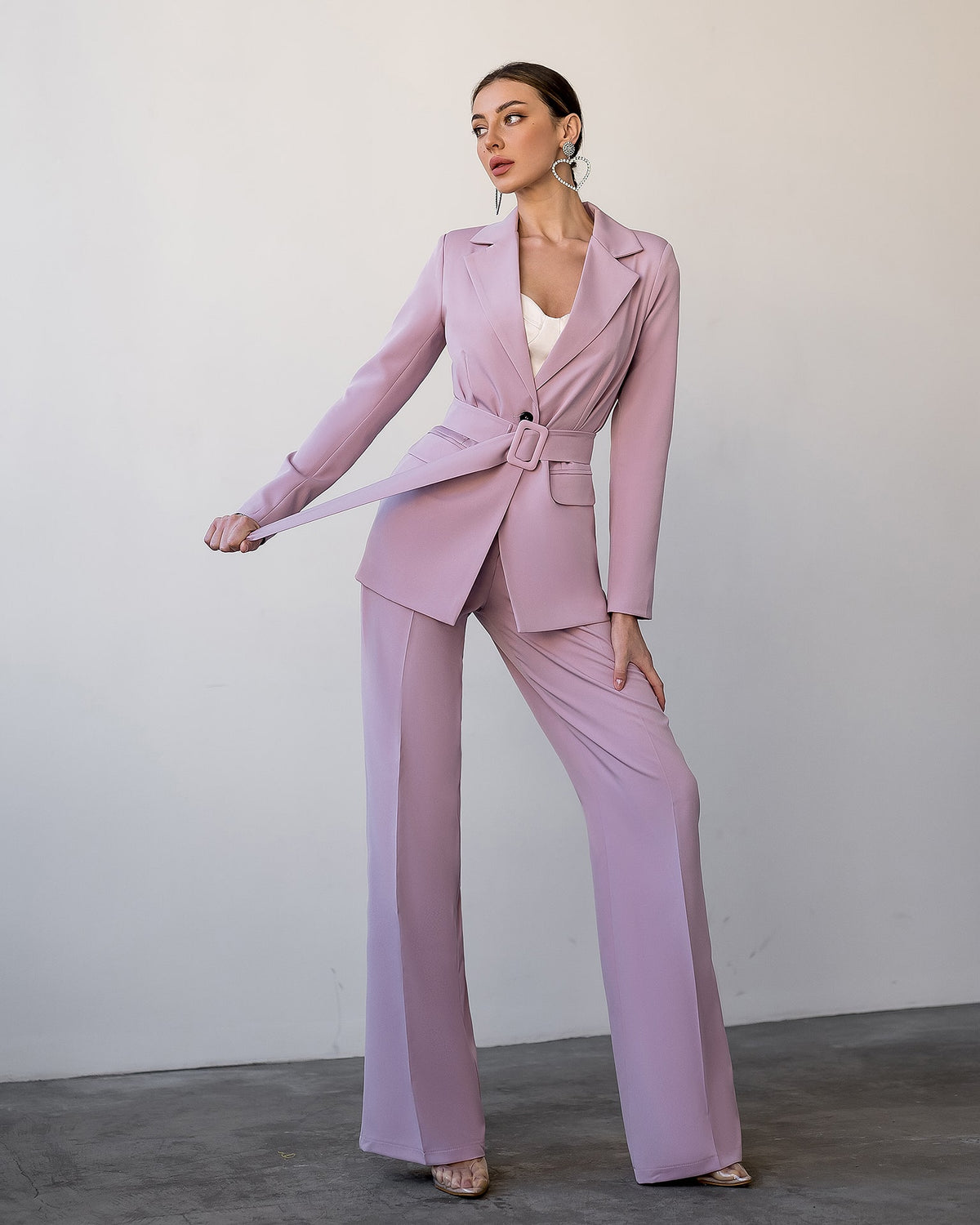 Belted Wide-Leg Suit 2-Piece