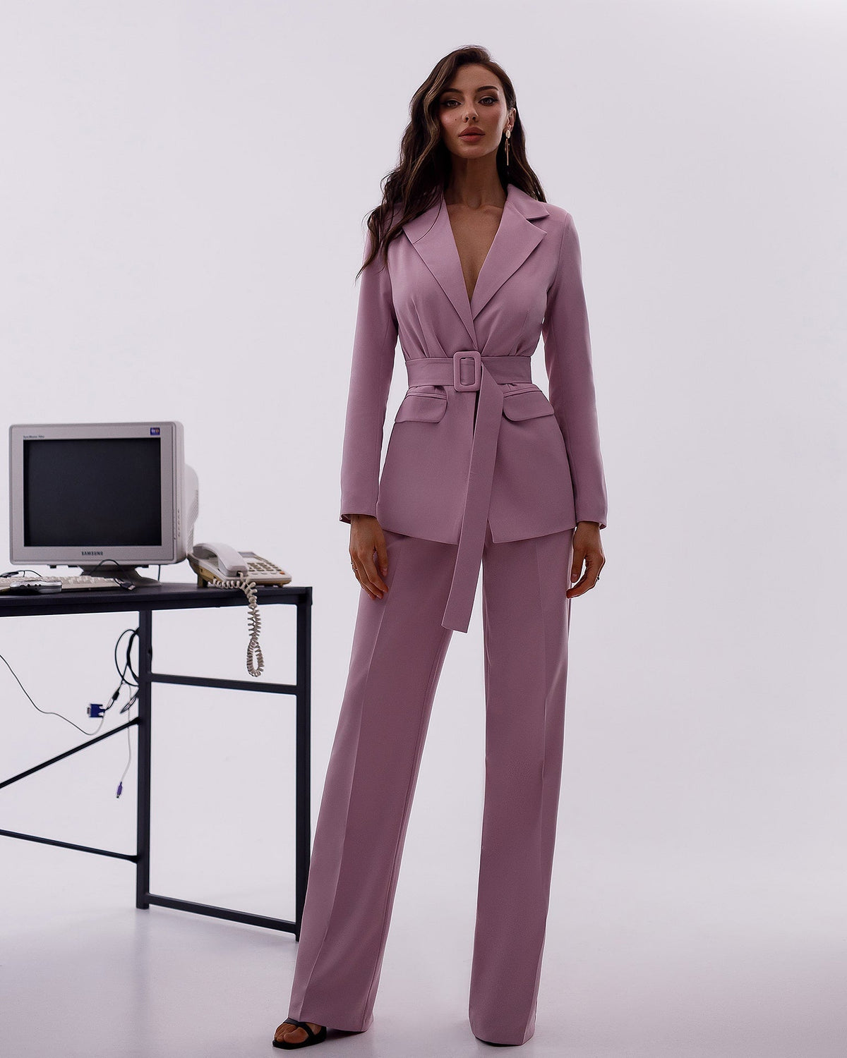 Belted Wide-Leg Suit 2-Piece
