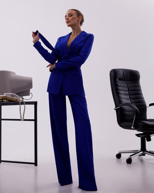 Belted Wide-Leg Suit 2-Piece