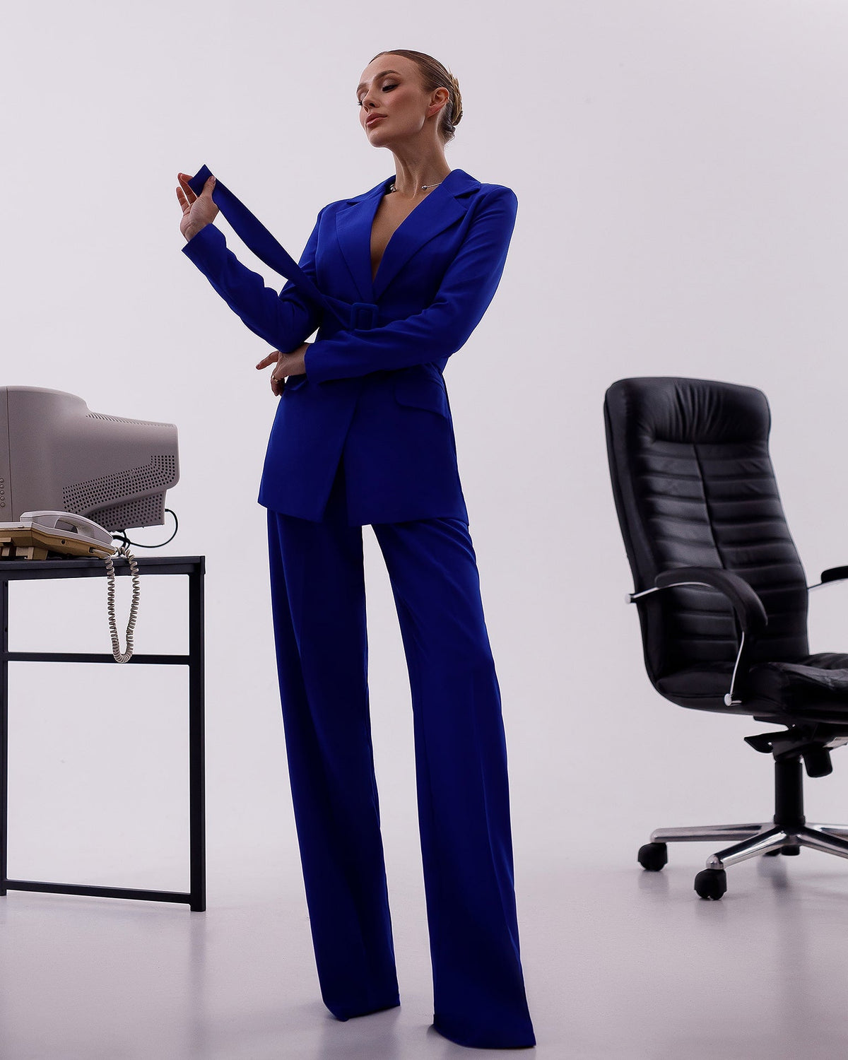 Belted Wide-Leg Suit 2-Piece