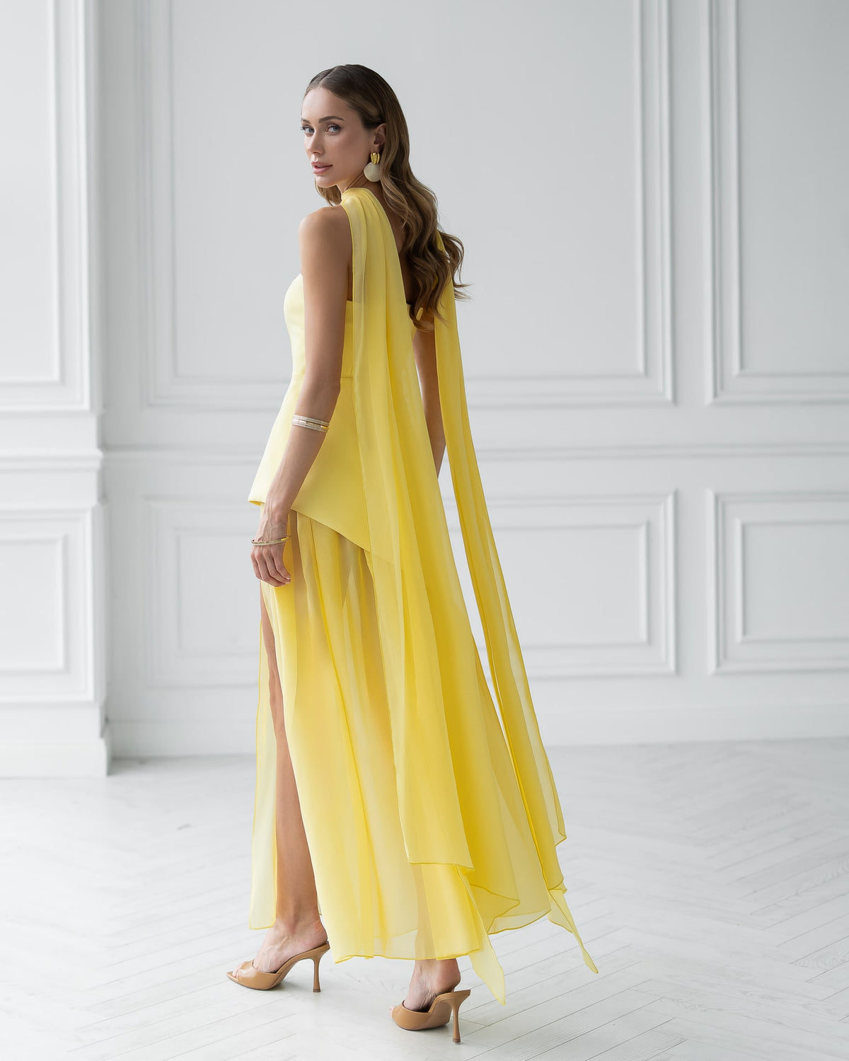 Strapless Back Scarf Overskirt Maxi Dress