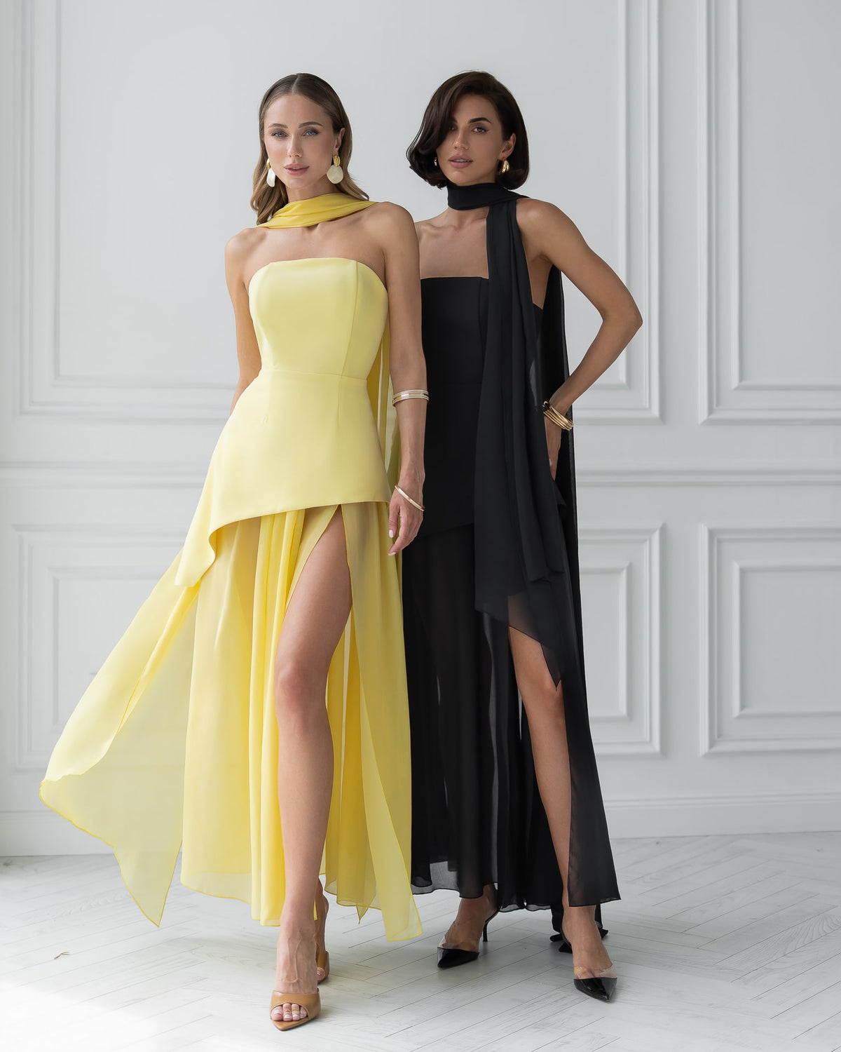 Strapless Back Scarf Overskirt Maxi Dress