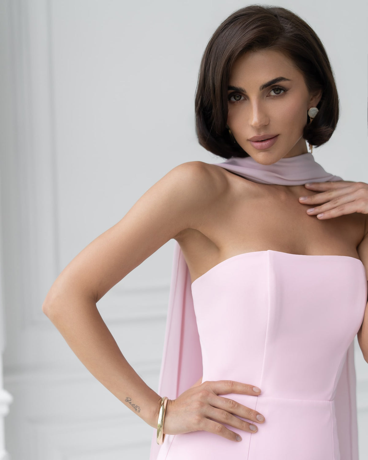 Strapless Back Scarf Overskirt Maxi Dress