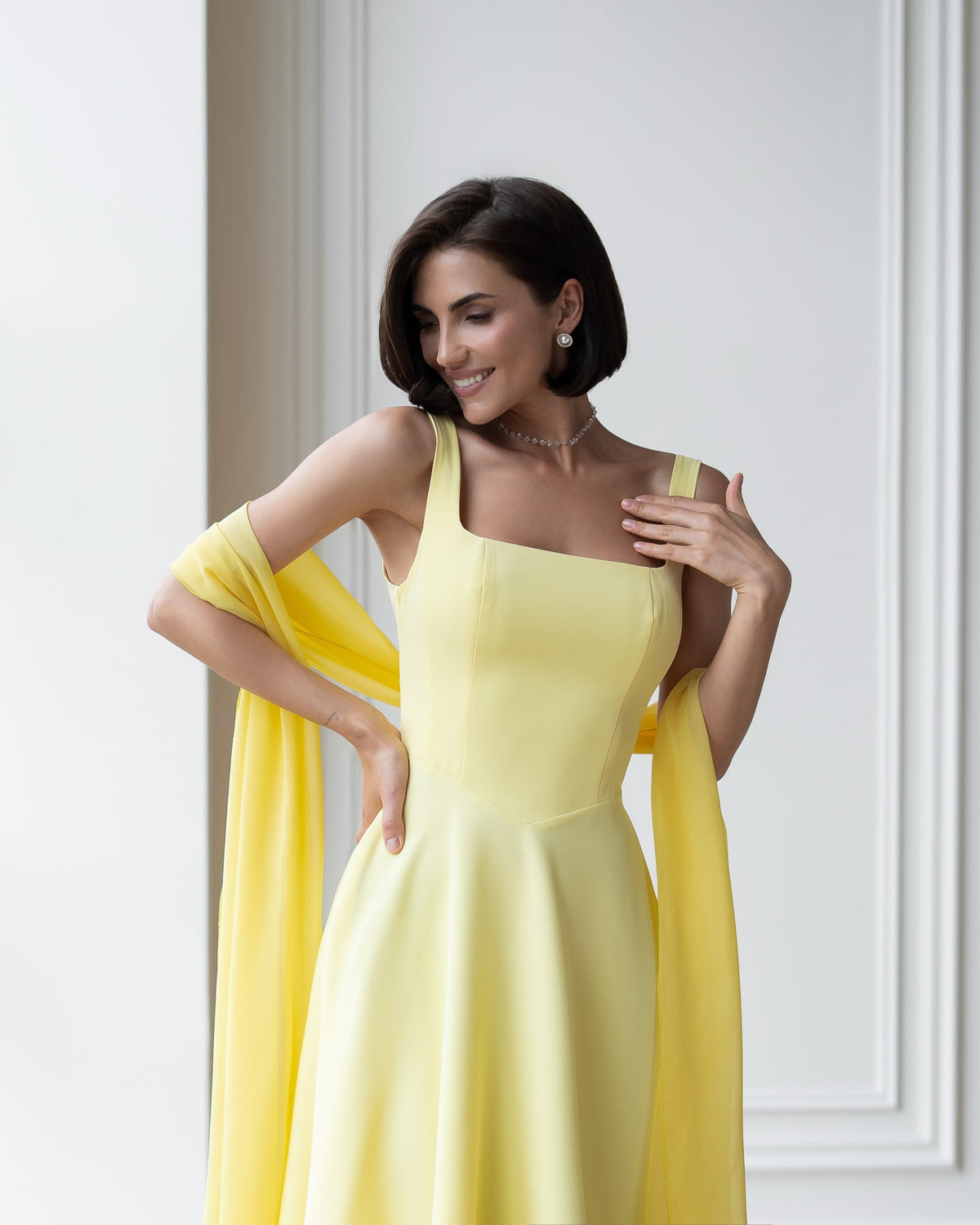 Square Neck Backless Midi Dress