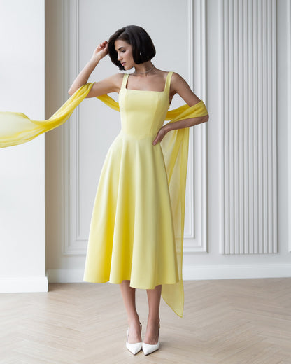 Square Neck Backless Midi Dress