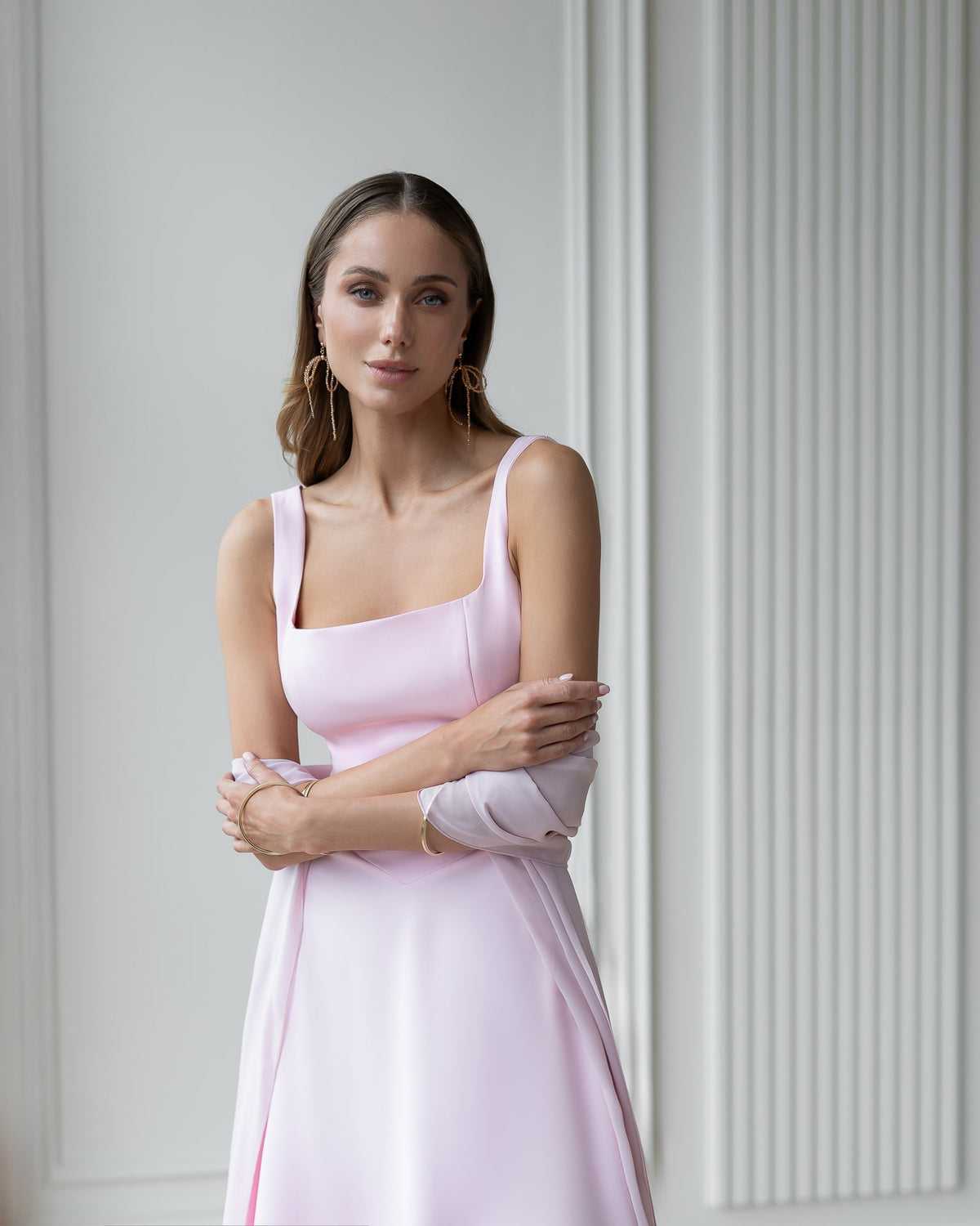 Square Neck Backless Midi Dress