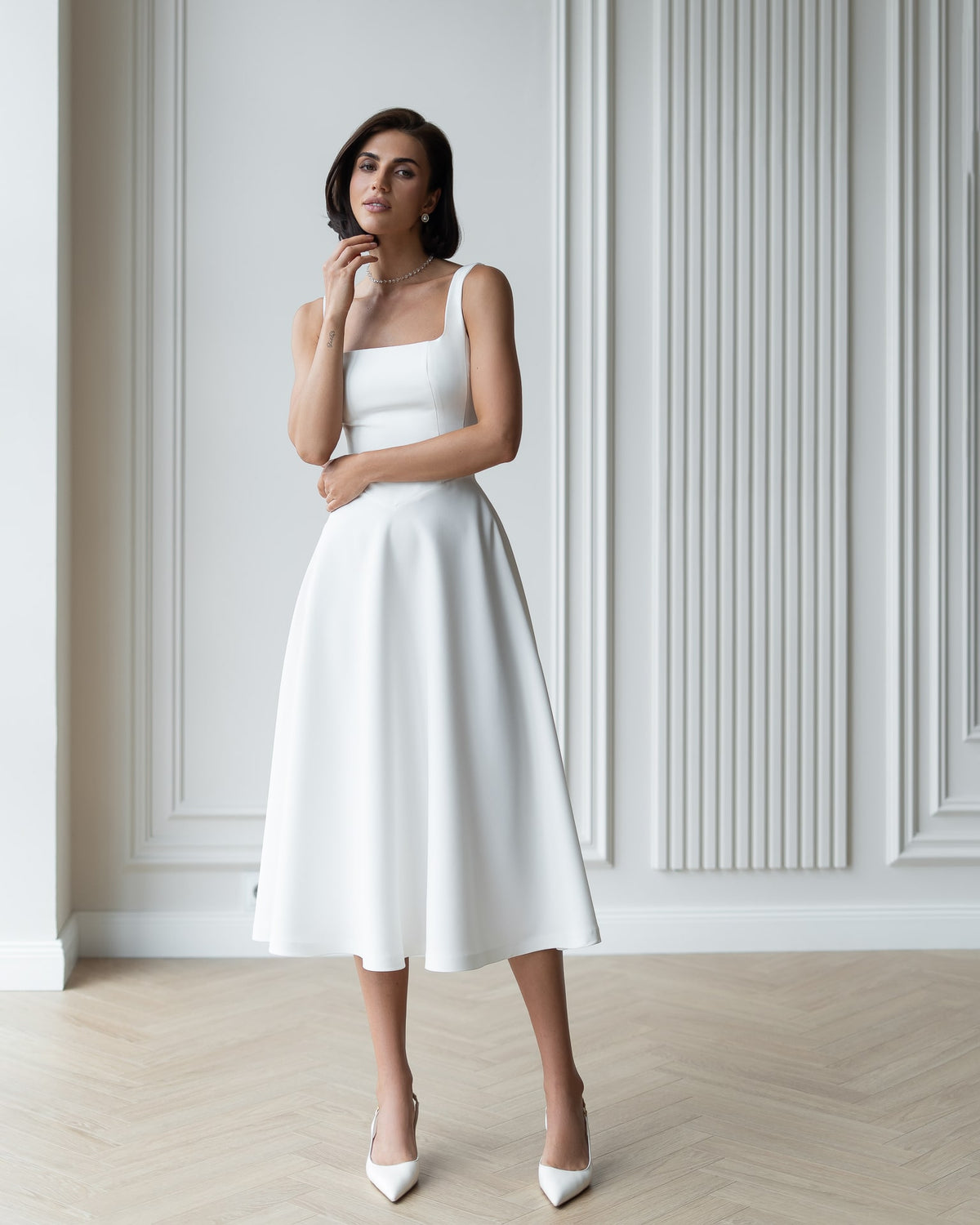 Square Neck Backless Midi Dress