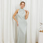 Satin Tie-Neck Halter Maxi Dress