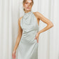 Satin Tie-Neck Halter Maxi Dress