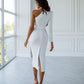 One-Shoulder Belted Midi Dress
