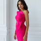 One-Shoulder Belted Midi Dress