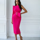 One-Shoulder Belted Midi Dress