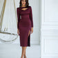 Satin Long Sleeve Midi Dress
