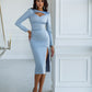 Satin Long Sleeve Midi Dress