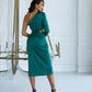 Satin One-Shoulder Cut-Out Midi Dress